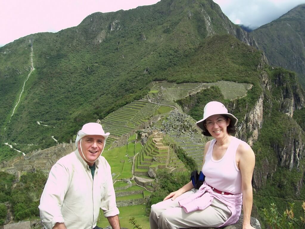 An image of Bob and Jean on top of Huchuy Picchu mountain at Machu Picchu in Urubamba Province, Peru.