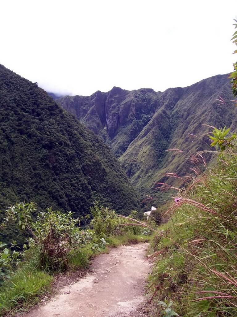 Inca trail heading up from the Urubamba River in Peru, South America