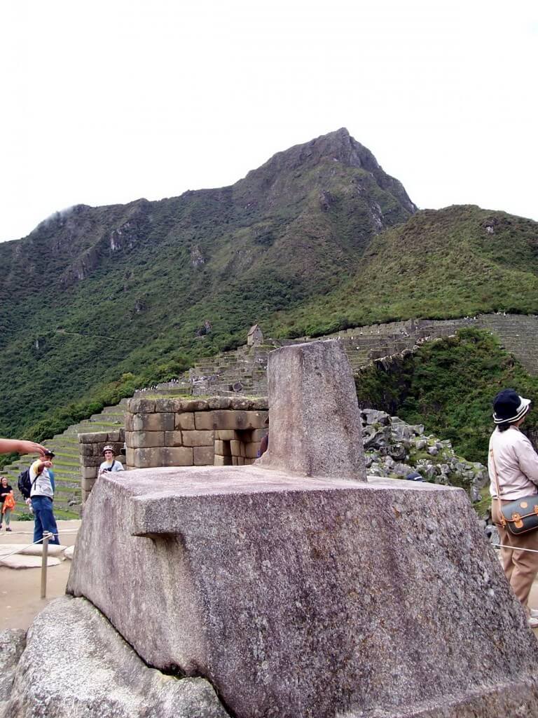 An image of the Intihuatana or hitching post at Machu Picchu in Urubamba Province, Peru.