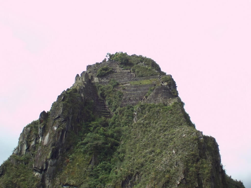An image of the top of Huayna Picchu at Machu Picchu in Urubamba Province, Peru.