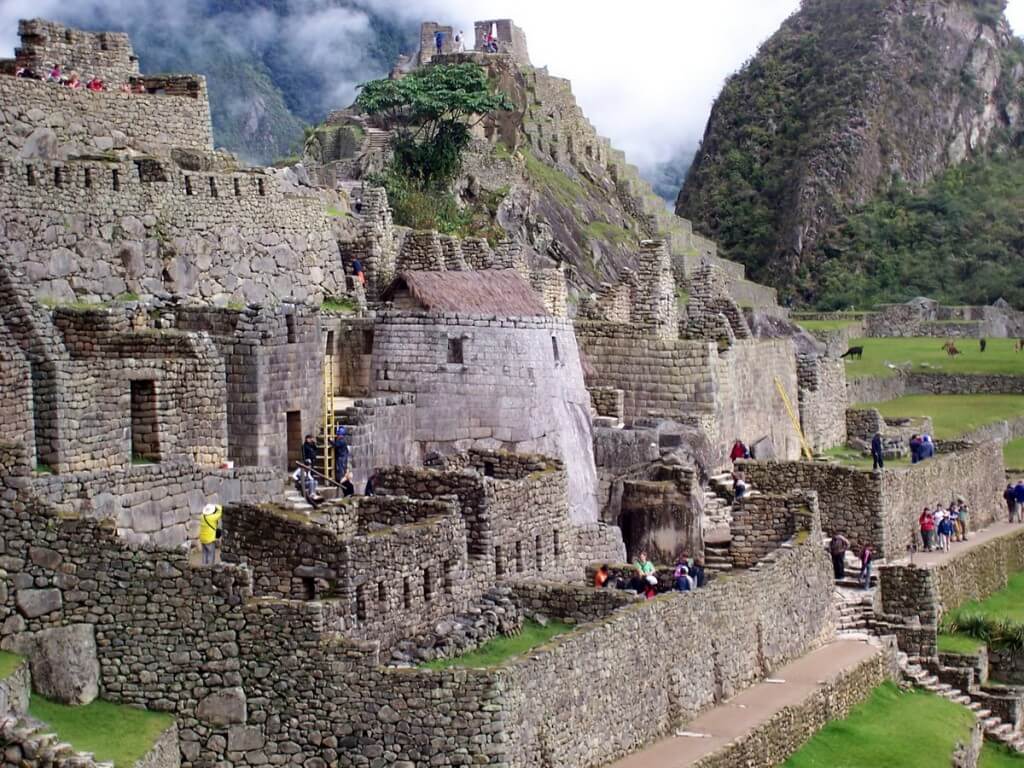 An image of the Tower of the Sun buildings at Machu Picchu in Urubamba Province, Peru.
