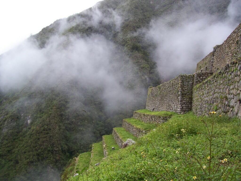Upper terrace at the Wiñay Wayna ruins in Peru, South America
