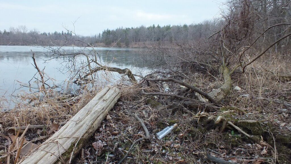 Message in a bottle on shore of Rouge River - Markham - Ontario
