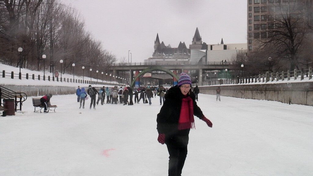 Jean watches where she skates on the Rideau Canal Skating Rink - Ottawa