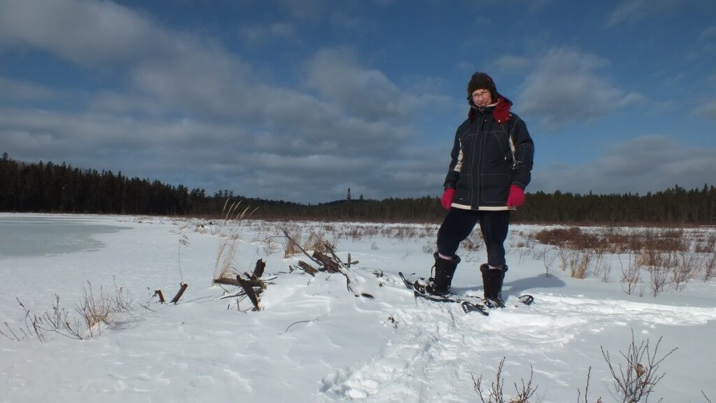 Jean on snowshoes in Spruce Bog - Algonquin Park