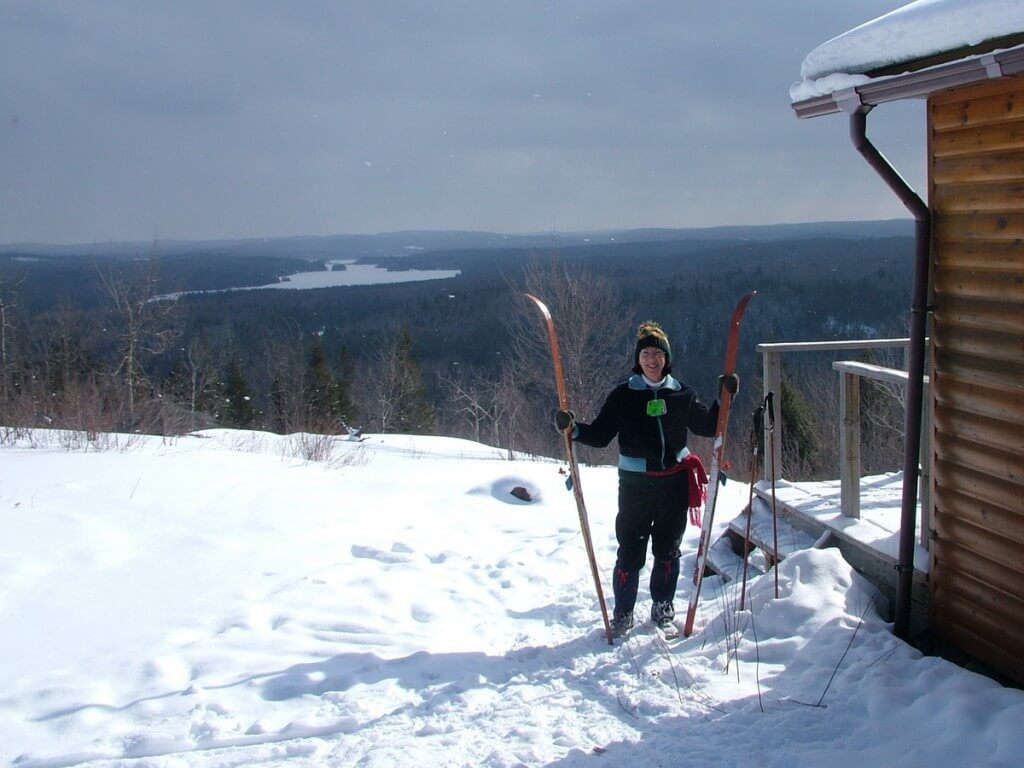 Jean at Pinetree shelter, leaf lake ski trail, Algonquin Provincial Park, Ontario, Canada