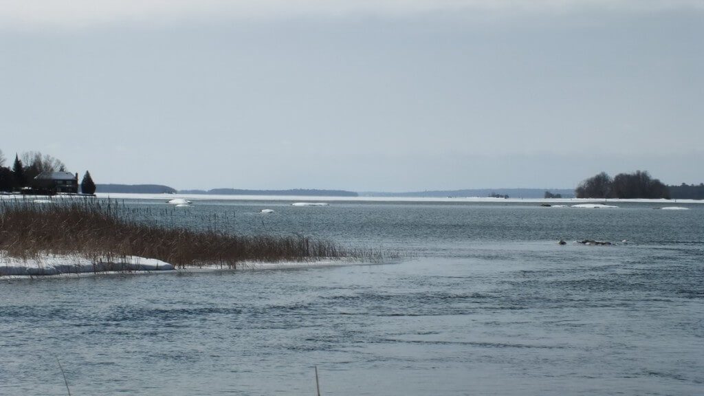 View of partly frozen Lake Couchiching from washago - Ontario