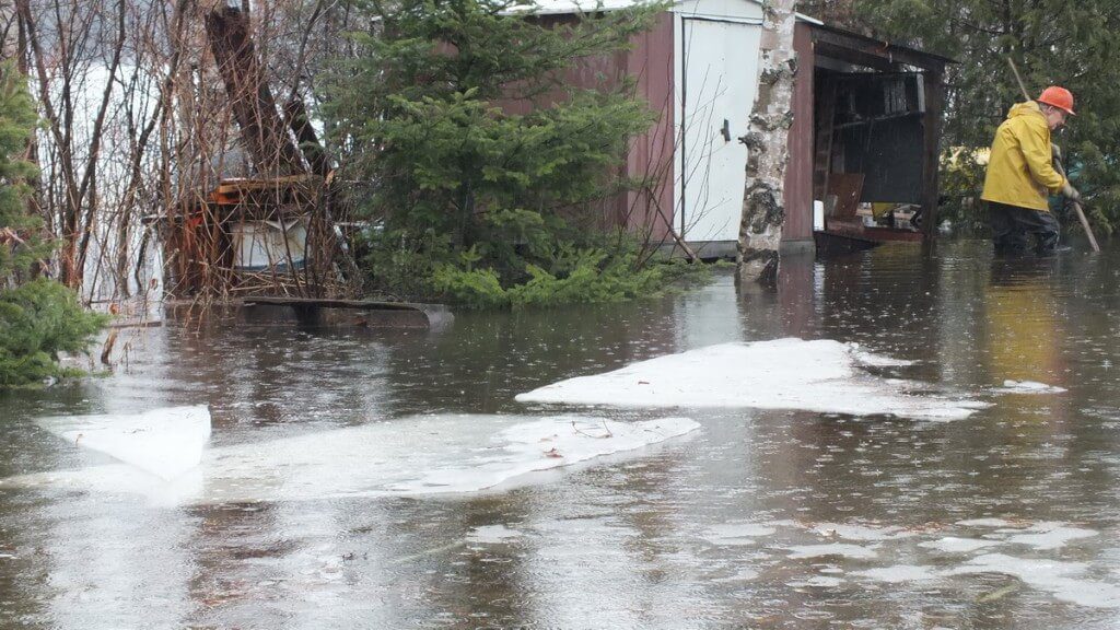 Oxtongue Lake flooding - ice floats in from lake - April 20 2013