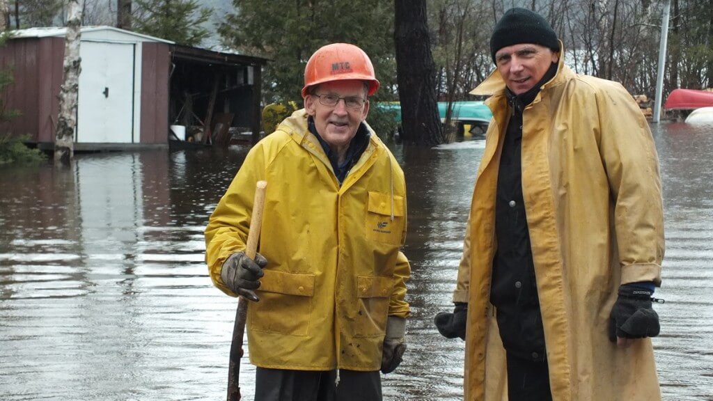 Oxtongue Lake flooding - my dad marvin and Bob prepare to check things out - April 20 2013