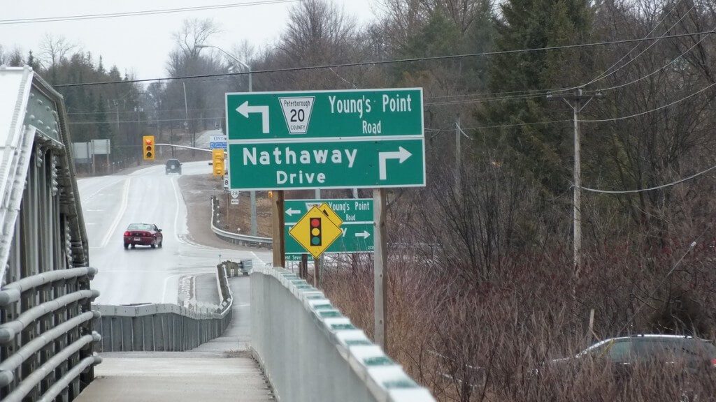 Young's Point sign by bridge - Young's Point - Ontario - Canada