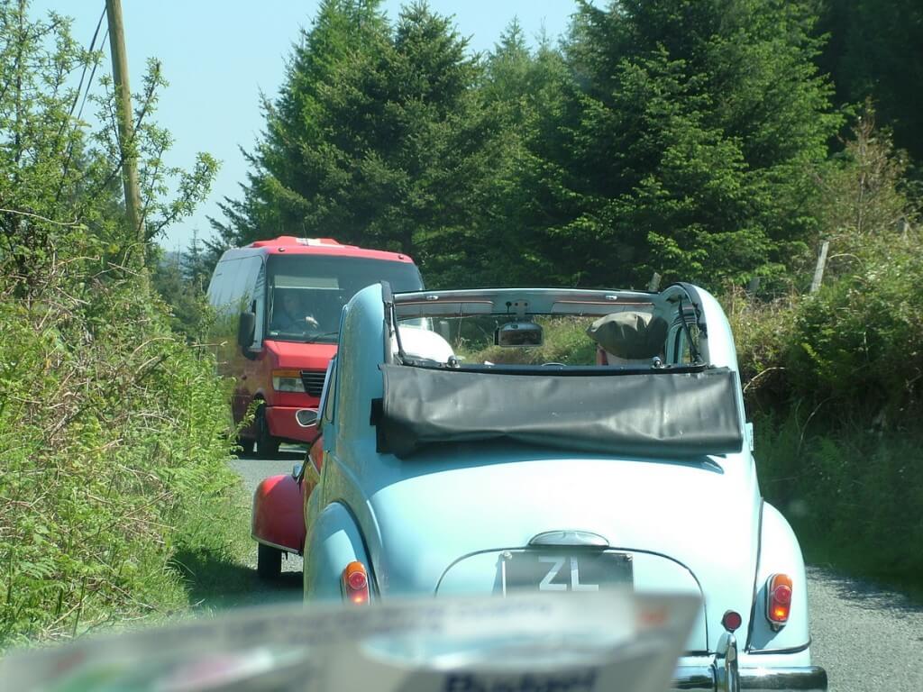 Red Messerschmitt KR- 175 microcar meets bus - Enniskerry - Wicklow - Ireland