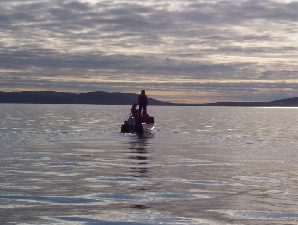 inuit canoe off baffin island - nunavut - canada