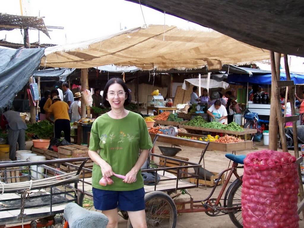 jean in the street market in Nazca, Peru