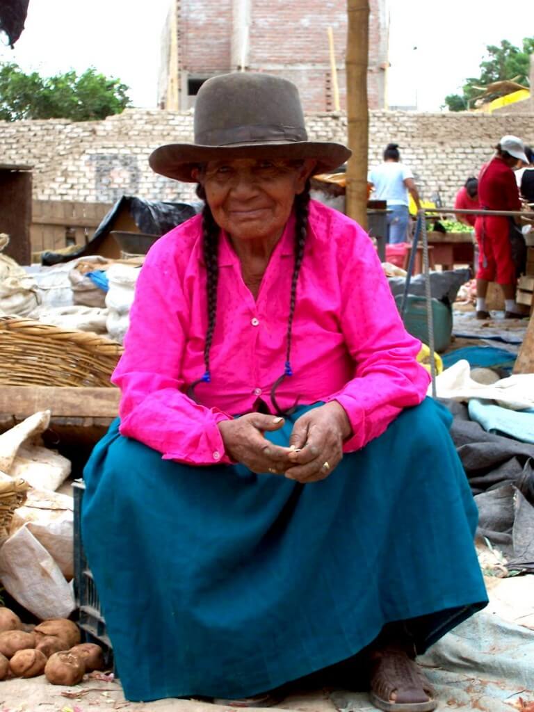 Woman in the street market in Nazca, Peru