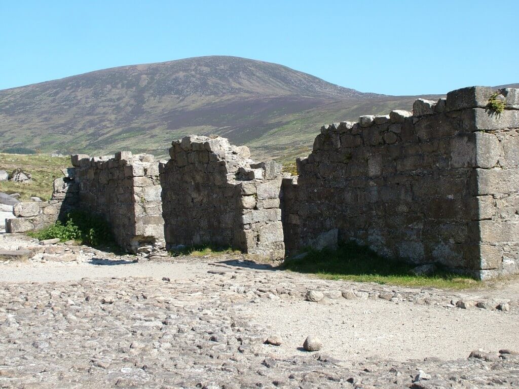 view of lugduff mountain from miners village ruins - glendalough - wicklow - ireland
