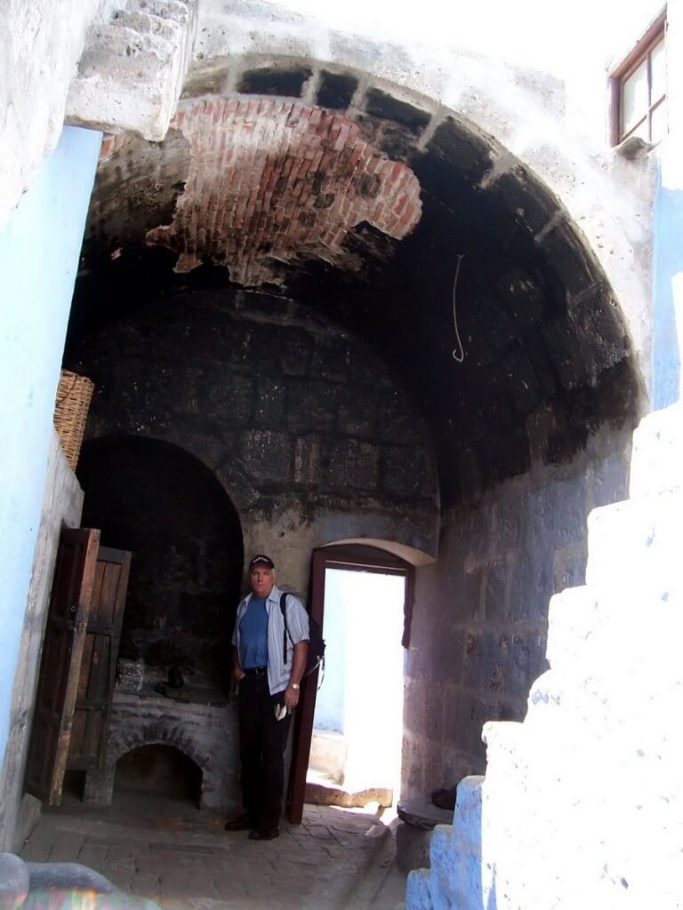 Bob checks out baking oven, Santa Catalina Convent, Arequipa, Peru
