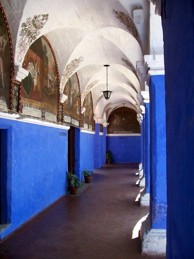 Painted hallways of the Orange Tree Cloister, Arequipa, Peru