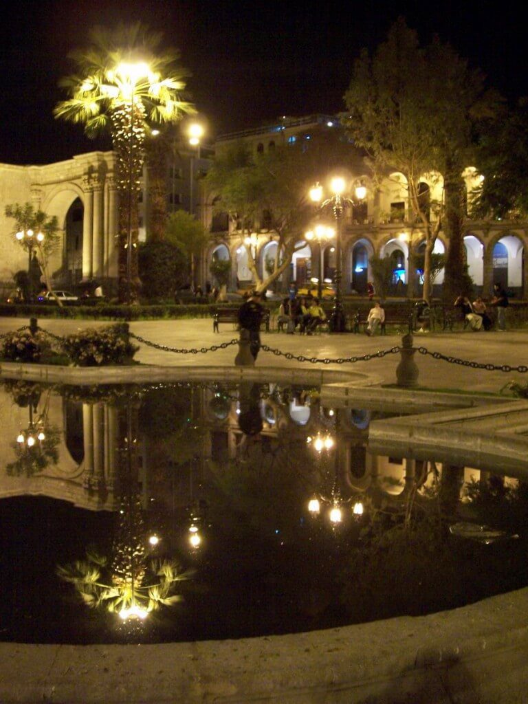 Plaza de Armas at night, Arequipa, Peru