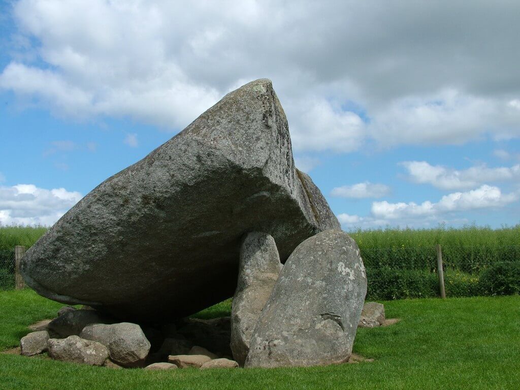 An image of the Brownshill Portal Tomb in a farm field in County Carlow, Ireland. Photography by Frame To Frame - Bob and Jean.