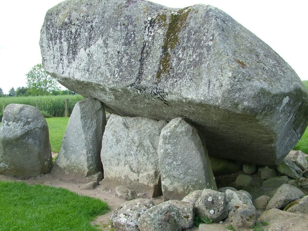 An image of the capstone sitting on top of the Brownshill Portal Tomb in County Carlow, Ireland. Photography by Frame To Frame - Bob and Jean.