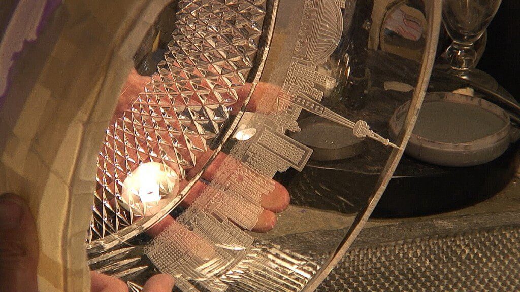 An image of the Toronto Indy trophy being carved at the Waterford Crystal factory in Waterford, Ireland. Photography by Frame To Frame - Bob and Jean.