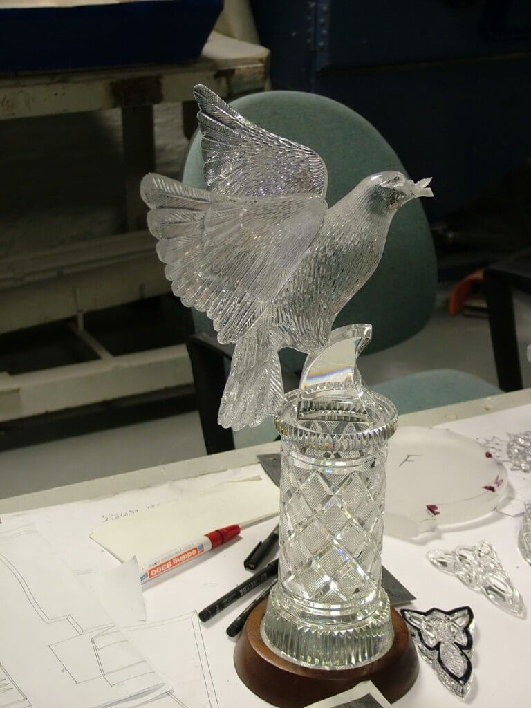 An image of a crystal bird of peace at the Waterford Crystal factory in Waterford, Ireland
