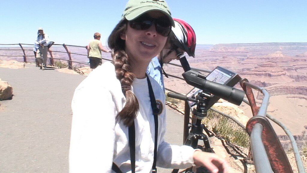Gabby and Jean look & listen for condors hopi point - grand canyon