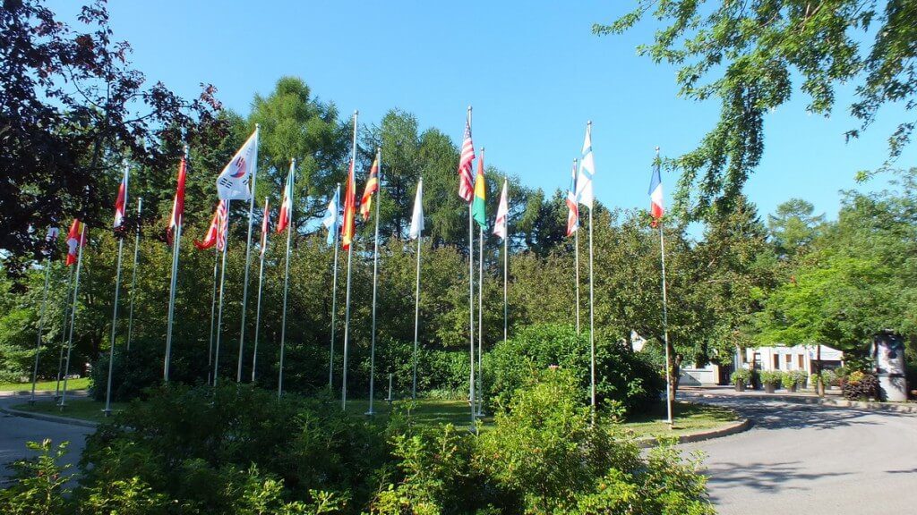International flags at Mosaiculture 2013 at Montreal Botancial Garden, Montreal, Quebec, Canada