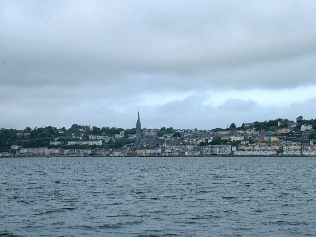 cobh town, distant view across harbour, titanic experience, county cork, ireland