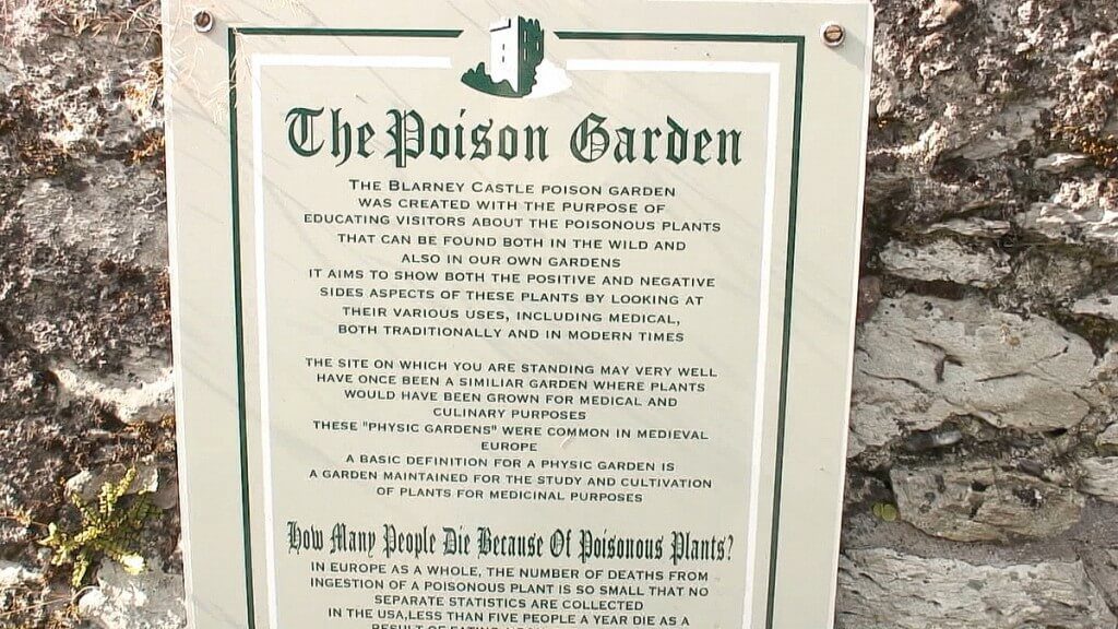 The Poison Garden entrance sign at Blarney Castle in County Cork, Ireland