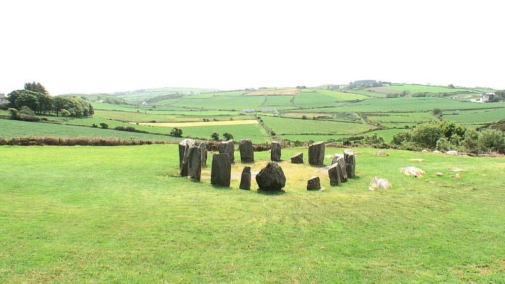 An image of the Drombeg Stone Circle standing in a country field near Glandore in County Cork in Ireland. Photography by Frame To Frame - Bob and Jean.