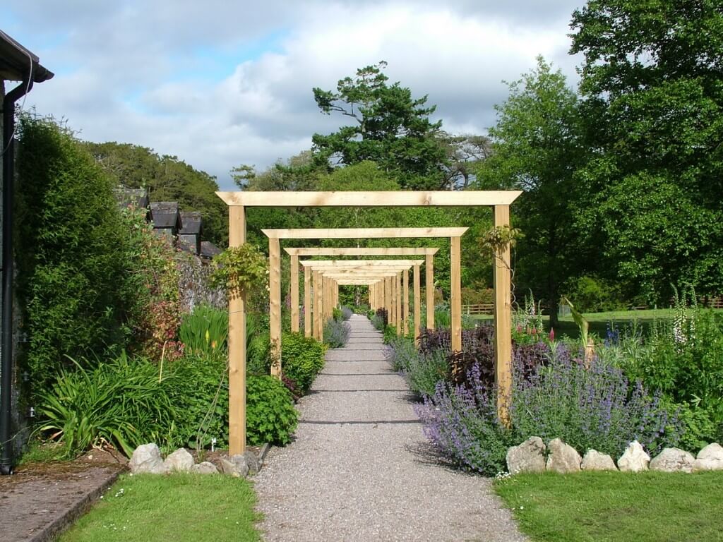 Flower gardens and walkway at Blarney Castle in County Cork, Ireland