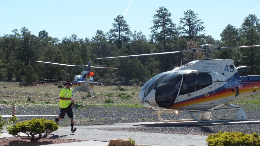 helicopters take off and land, grand canyon heliport, arizona