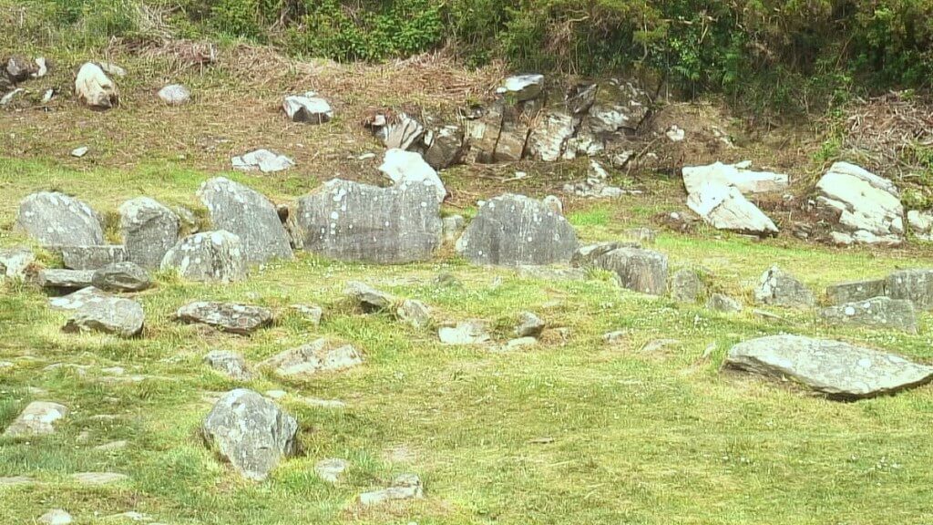Prehistoric hut ruins near the Fulacht Fiadh at the Drombeg Stone Circle in County Cork, Ireland.
