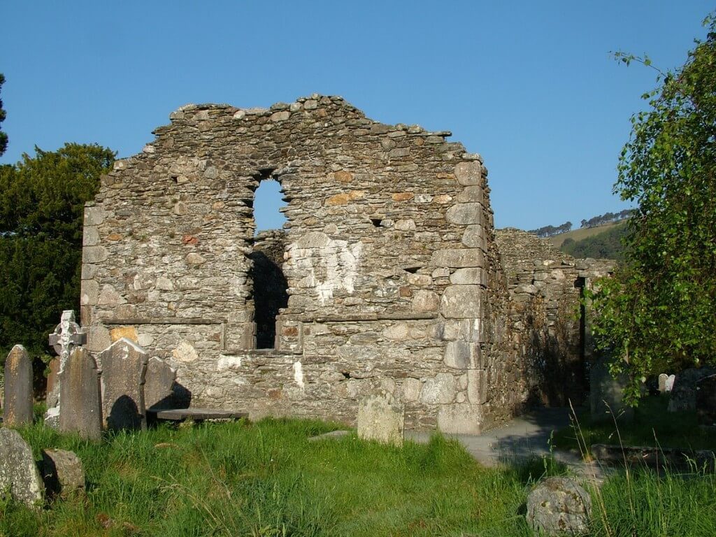 photograph of the church ruins at Glendalough, Co. Wicklow, Ireland.