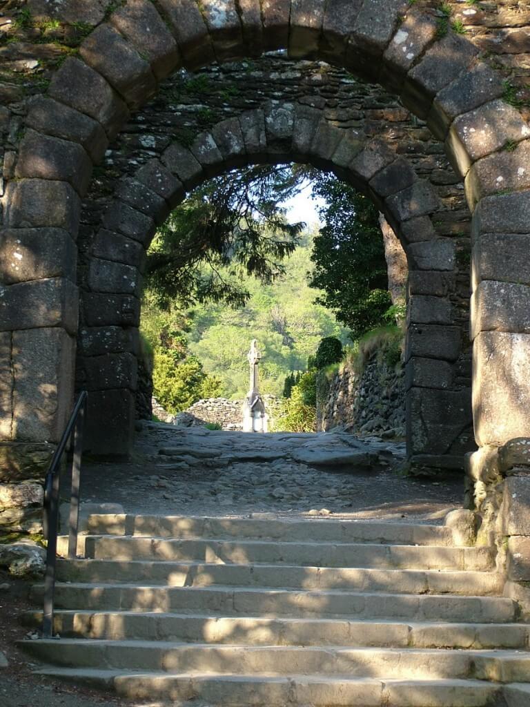 photograph through the Main Gate to St. Kevin's Church at Glendalough, Co. Wicklow, Ireland.