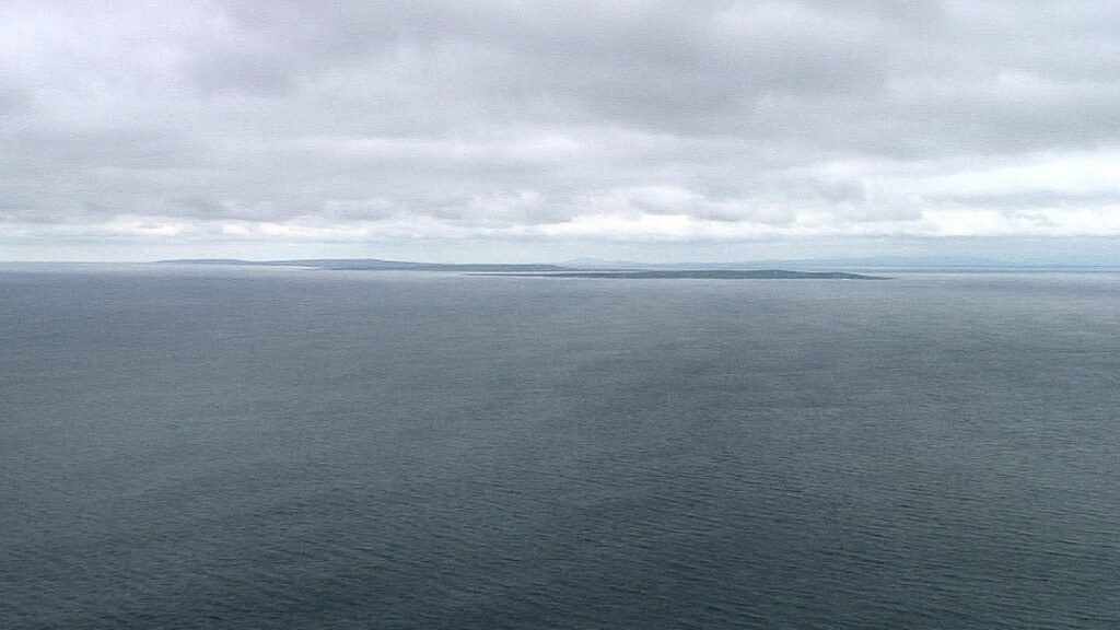 A view of the Aran Islands from the Cliffs of Moher in County Clare, Ireland