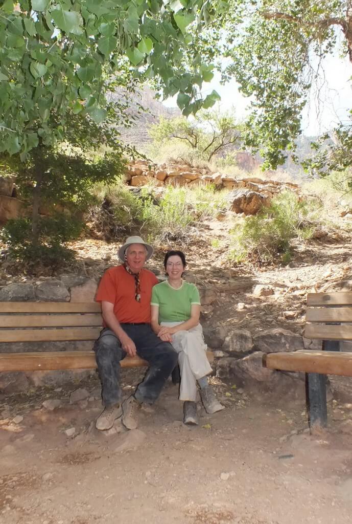 bob and jean resting at indian garden during hike to at the grand canyon