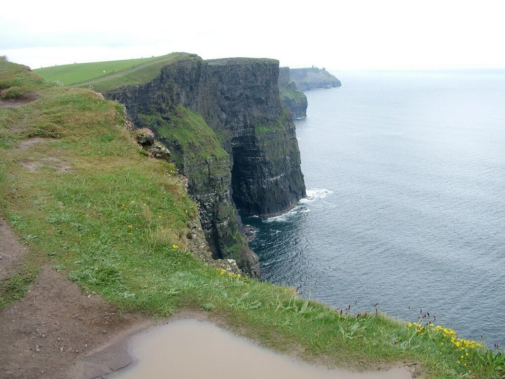 Hiking trail at the top of the Cliffs of Moher in County Clare, Ireland