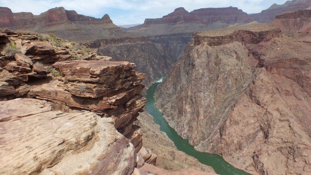 colorado river viewed from plateau point lookout at the grand canyon