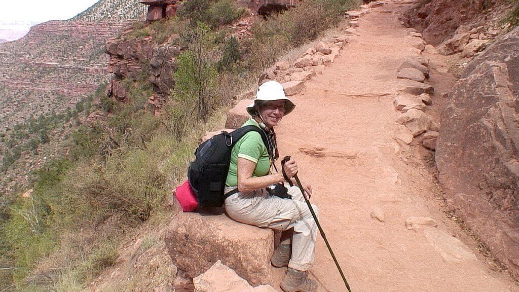 jean resting during our climb back up bright angel trail at the grand canyon