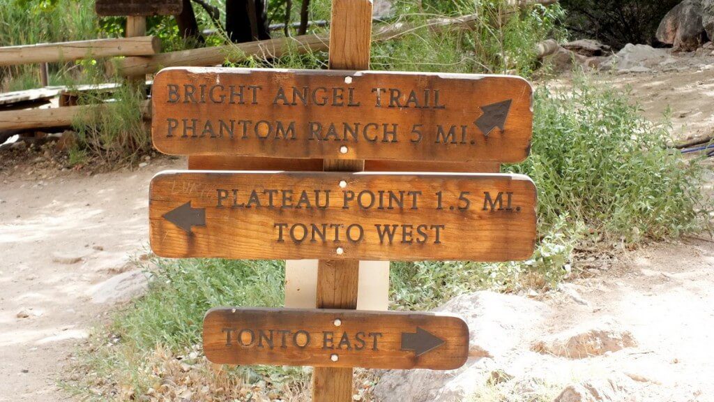 bright angel trail sign at indian garden in the grand canyon