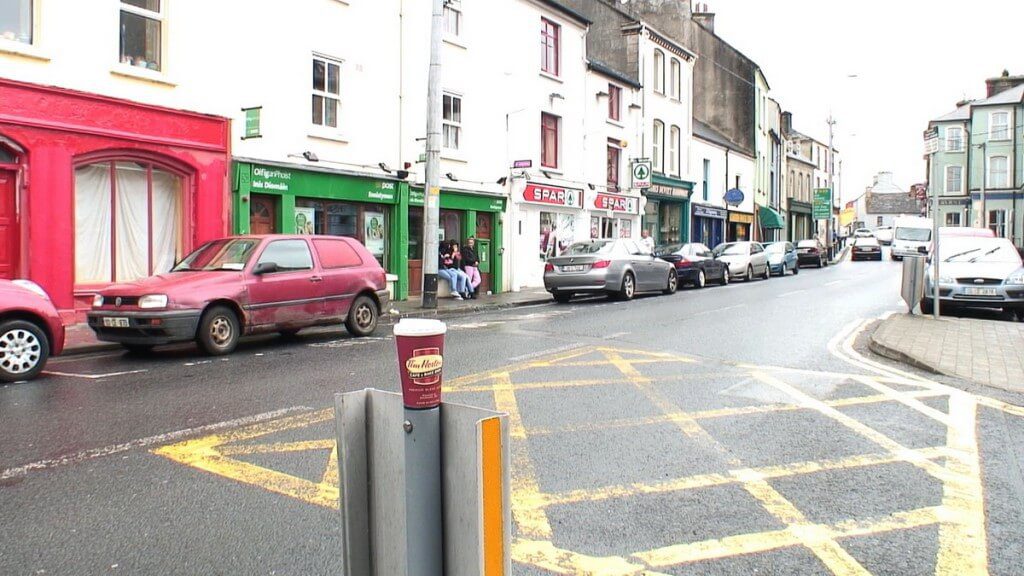 Tim Hortons coffee cup on street post in Ennistymon, County Clare, Ireland