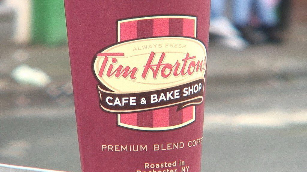 Close up of a Tim Hortons coffee cup in Ennistymon, County Clare, Ireland