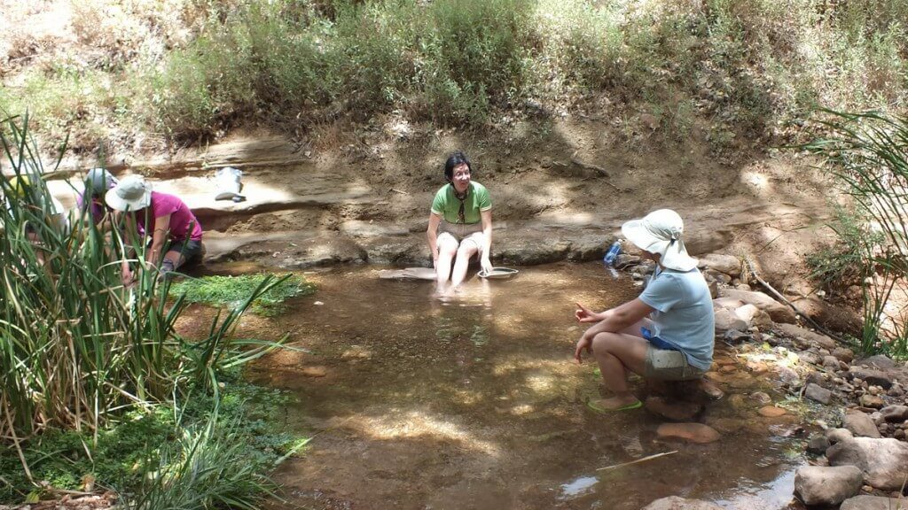 jean sitting at the tiny pond at indian garden, grand canyon 22