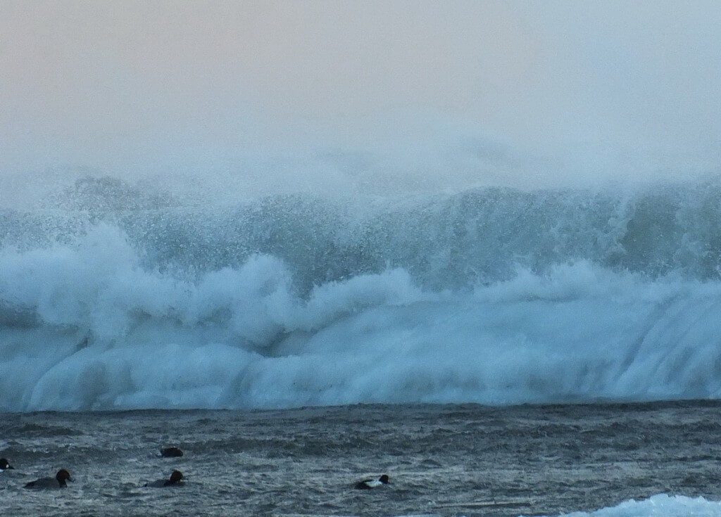 Waves breaking on Lake Ontario at Sunnyside in Toronto, Ontario, Canada
