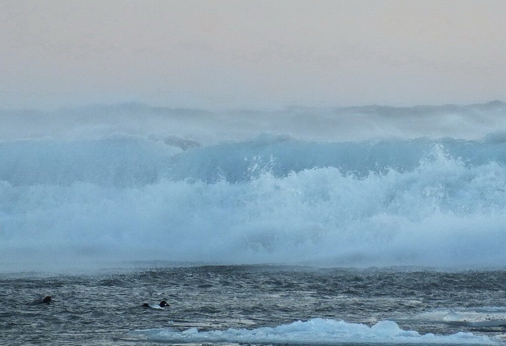 Icy waves at Sunnyside on Lake Ontario in Toronto, Ontario, Canada