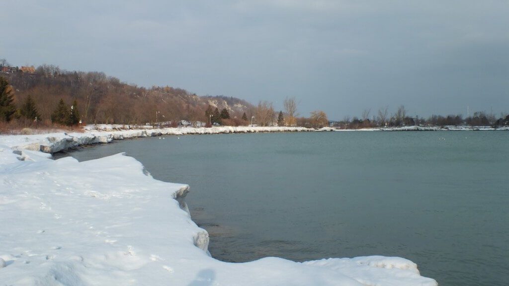 winter shoreline at bluffers park - toronto -ontario