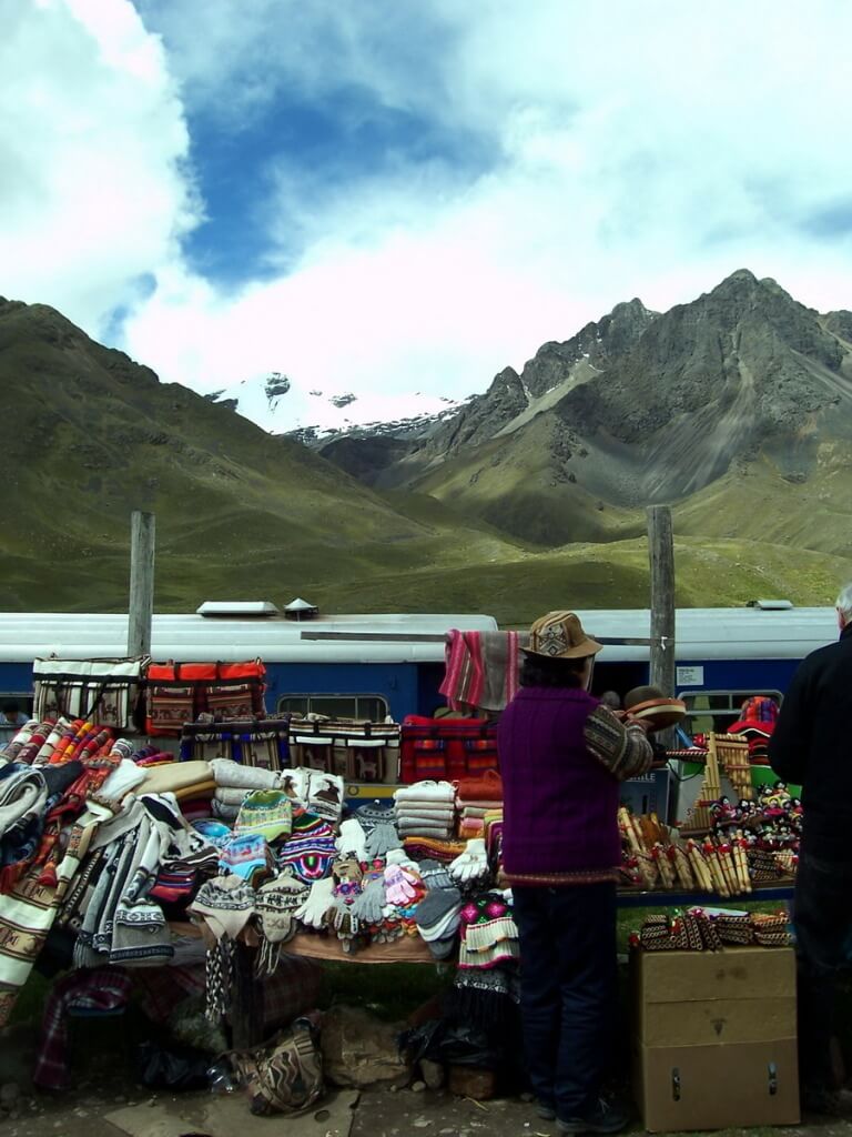 PeruRail Andean Explorer stops at the market La Raya in Peru, South America