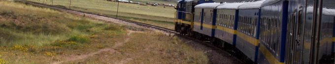 PeruRail Andean Explorer train travels across the Altiplano in Peru, South America